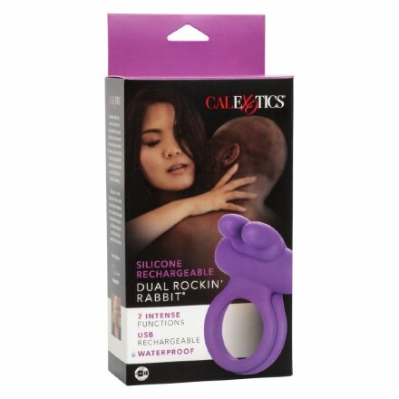 Фиолетовое двойное эрекционное кольцо Silicone Rechargeable Dual Rockin Rabbit 