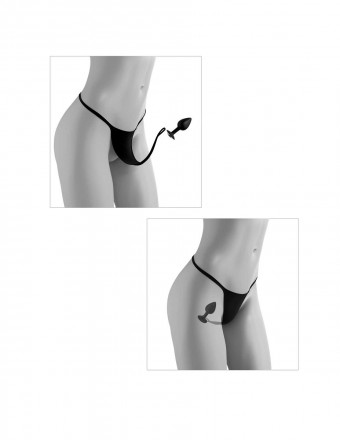 Черные трусики Crotchless Secret Gem XL-XXL с анальной пробкой 