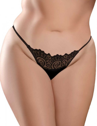 Черные трусики Remote Lace Peek-a-Boo XL-XXL с вибрацией и анальным стимулятором 
