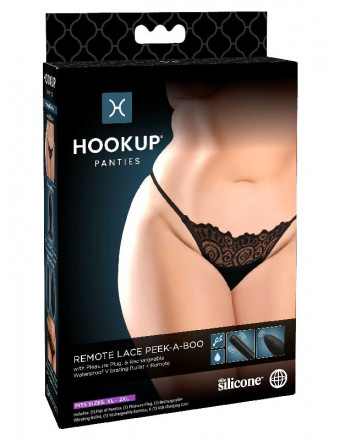 Черные трусики Remote Lace Peek-a-Boo XL-XXL с вибрацией и анальным стимулятором 