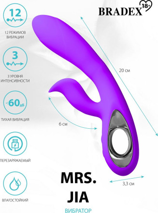 Фиолетовый вибратор-кролик Mrs. Jia - 20 см. 