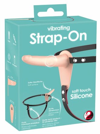 Телесный поясной страпон с вибрацией Vibrating Strap-On - 15,7 см. 