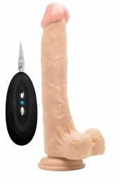 Телесный вибратор-реалистик Vibrating Realistic Cock 10&quot; With Scrotum - 27 см.