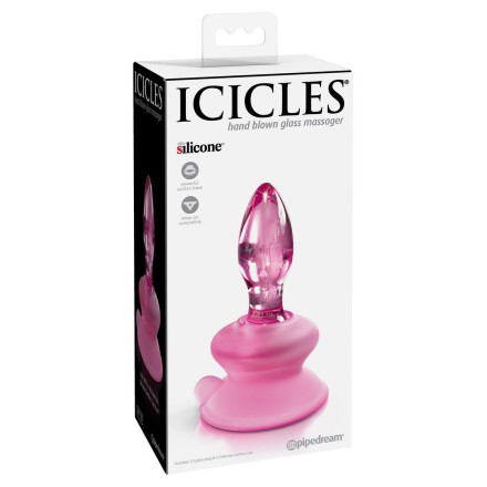 Розовая стеклянная пробка Icicles №90 с силиконовой присоской - 8 см. 