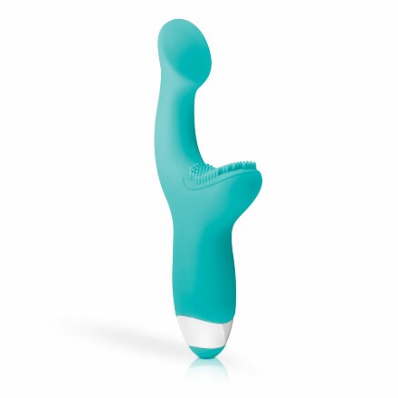 Зеленый вибратор для G-стимуляции с клиторальной щеточкой Yuki G-Spot Vibrator - 19 см. 