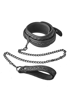 Черный ошейник с поводком COLLAR LEASH DIAMOND 