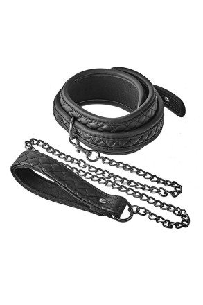 Черный ошейник с поводком COLLAR LEASH DIAMOND 