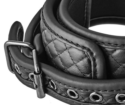 Черный ошейник с поводком COLLAR LEASH DIAMOND 