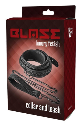 Черный ошейник с поводком COLLAR LEASH DIAMOND 