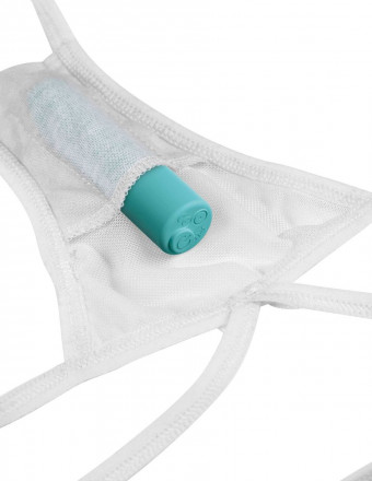 Белые трусики Remote Bow-Tie G-String S-M-L с вибрацией и анальным стимулятором 