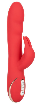 Красный вибромассажер-кролик с функцией нагрева Heated Silicone Ultra-Soft Rabbit - 21,5 см. 