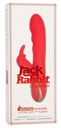 Красный вибромассажер-кролик с функцией нагрева Heated Silicone Ultra-Soft Rabbit - 21,5 см. 