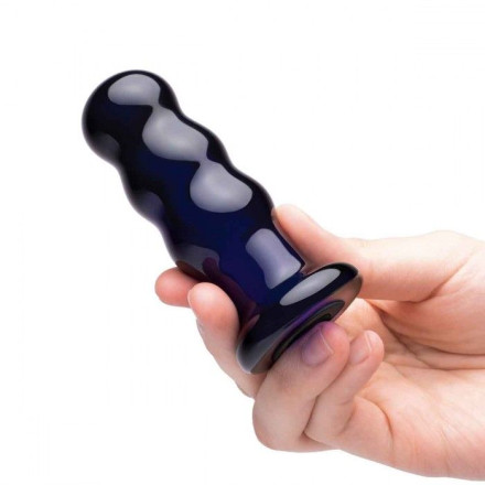 Синий стеклянный анальный стимулятор на дистанционном управлении Beaded Buttplug 