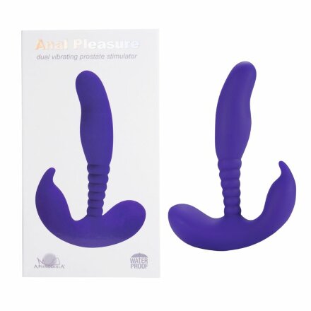 Фиолетовый стимулятор простаты Anal Pleasure Dual Vibrating Prostate Stimulator - 13,5 см. 