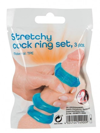 Набор из 3 голубых эрекционных колец Stretchy Cock Ring 