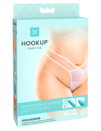 Белые трусики Remote Bow-Tie G-String XL-XXL с вибрацией и анальным стимулятором 