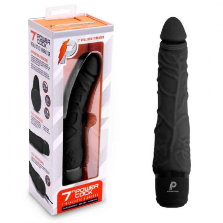 Черный вибратор-реалистик 7  Realistic Vibrator - 20 см. 
