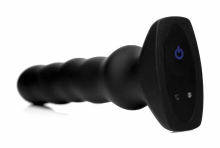 Черный вибратор с волнообразным движением Silicone Vibrating &amp; Squirming Plug with Remote Control - 19,5 см. 