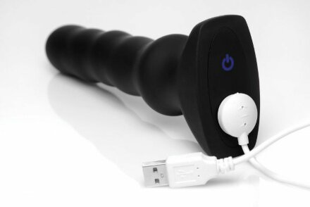 Черный вибратор с волнообразным движением Silicone Vibrating &amp; Squirming Plug with Remote Control - 19,5 см. 