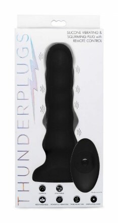 Черный вибратор с волнообразным движением Silicone Vibrating &amp; Squirming Plug with Remote Control - 19,5 см. 