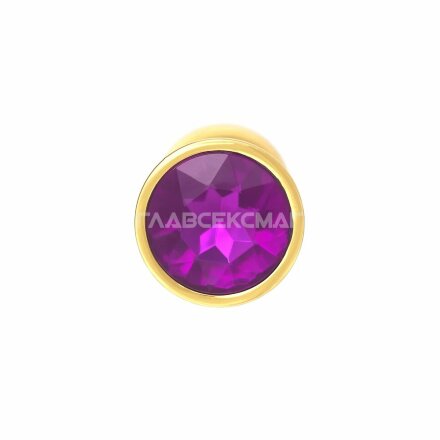 Золотистая анальная пробка с фиолетовым кристаллом - 7 см. 