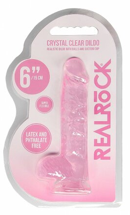 Розовый фаллоимитатор Realrock Crystal Clear 6 inch - 17 см. 