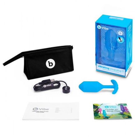 Голубая вибропробка для ношения B-vibe Snug Plug 3 - 12,4 см. 
