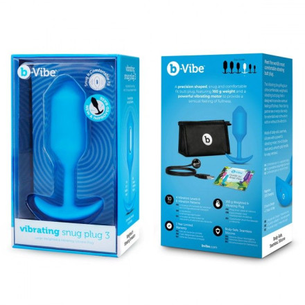Голубая вибропробка для ношения B-vibe Snug Plug 3 - 12,4 см. 