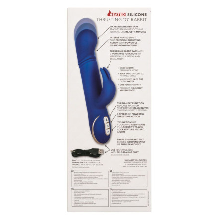 Синий вибратор-кролик с нагревом The Heated Silicone Thrusting G Rabbit - 21,5 см. 