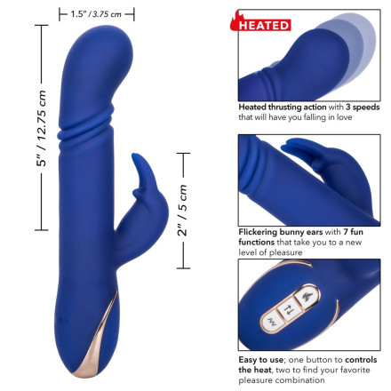 Синий вибратор-кролик с нагревом The Heated Silicone Thrusting G Rabbit - 21,5 см. 