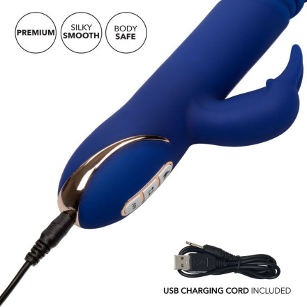 Синий вибратор-кролик с нагревом The Heated Silicone Thrusting G Rabbit - 21,5 см. 