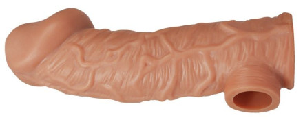 Телесная насадка на фаллос с фиксацией мошонки EXTREME SLEEVE - 15,6 см. 