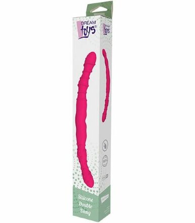 Розовый двусторонний фаллоимитатор SILICONE DOUBLE DONG - 33,5 см. 