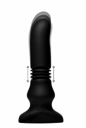 Черный фрикционный вибратор Silicone Vibrating &amp; Thrusting Plug with Remote Control - 17,1 см.