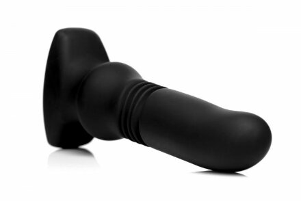 Черный фрикционный вибратор Silicone Vibrating &amp; Thrusting Plug with Remote Control - 17,1 см. 