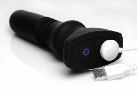Черный фрикционный вибратор Silicone Vibrating &amp; Thrusting Plug with Remote Control - 17,1 см. 