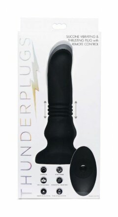 Черный фрикционный вибратор Silicone Vibrating &amp; Thrusting Plug with Remote Control - 17,1 см. 
