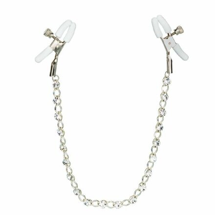 Зажимы на соски с серебристой цепочкой и кристаллами Crystal Chain Nipple Clamps 