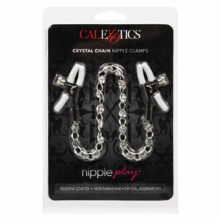 Зажимы на соски с серебристой цепочкой и кристаллами Crystal Chain Nipple Clamps 