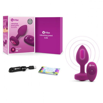 Ярко-розовая анальная вибровтулка с кристаллом Vibrating Jewel Plug S/M - 10 см. 