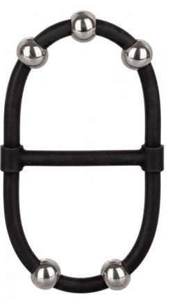 Черное эрекционное кольцо с бусинами Steel Beaded Dual Silicone Maximizer 