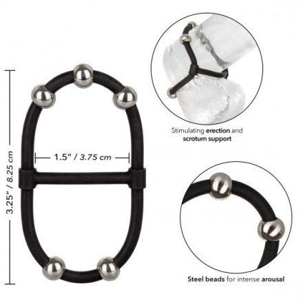 Черное эрекционное кольцо с бусинами Steel Beaded Dual Silicone Maximizer 