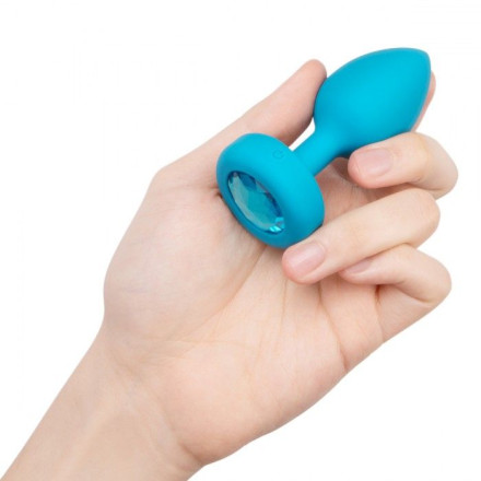 Бирюзовая анальная вибровтулка с кристаллом Vibrating Jewel Plug S/M - 10 см. 