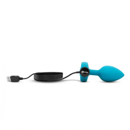 Бирюзовая анальная вибровтулка с кристаллом Vibrating Jewel Plug S/M - 10 см. 