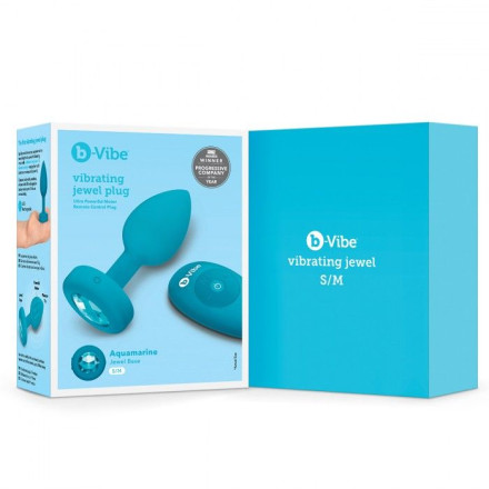 Бирюзовая анальная вибровтулка с кристаллом Vibrating Jewel Plug S/M - 10 см. 