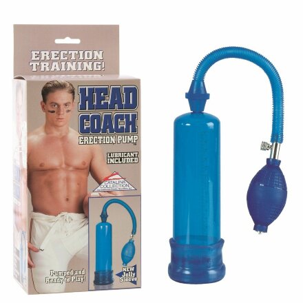 Синяя вакуумная помпа Head Coach Penis Pump  