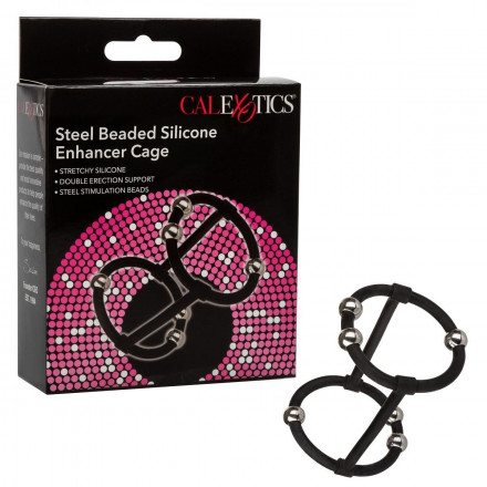 Черная клетка на пенис с бусинами Steel Beaded Silicone Enhancer Cage 