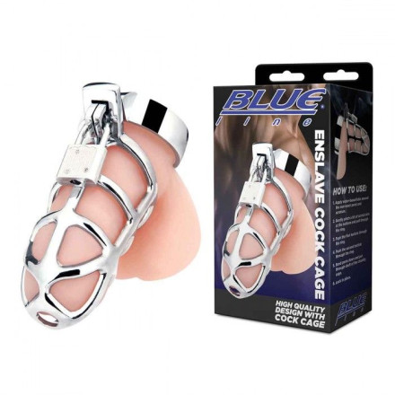 Серебристая металлическая клетка для члена с замком Enslave Cock Cage 
