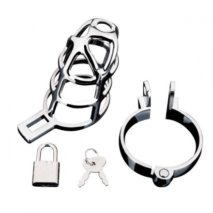 Серебристая металлическая клетка для члена с замком Enslave Cock Cage 