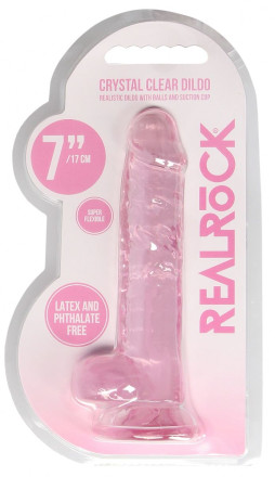 Розовый фаллоимитатор Realrock Crystal Clear 7 inch - 19 см. 